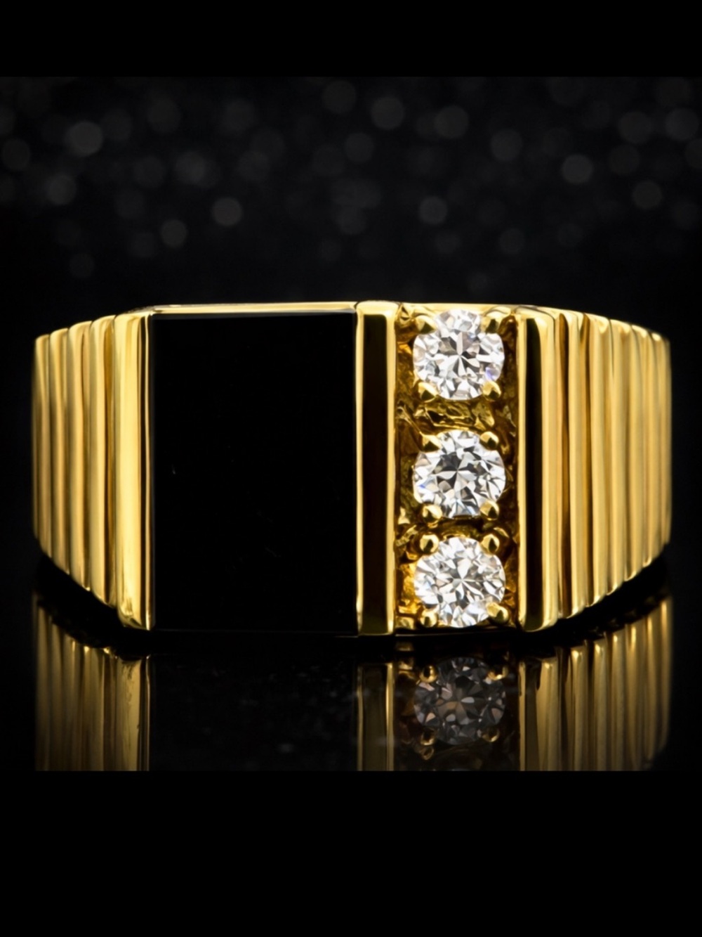 Mens Black Onyx CZ diamond Bold Ring Gold statement pinky jewelry bling Band